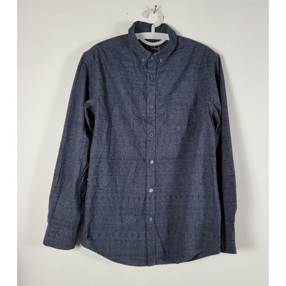 Birch Black Mens Long Sleeve Casual Button Down Shirt Medium Tribal Pattern Gray